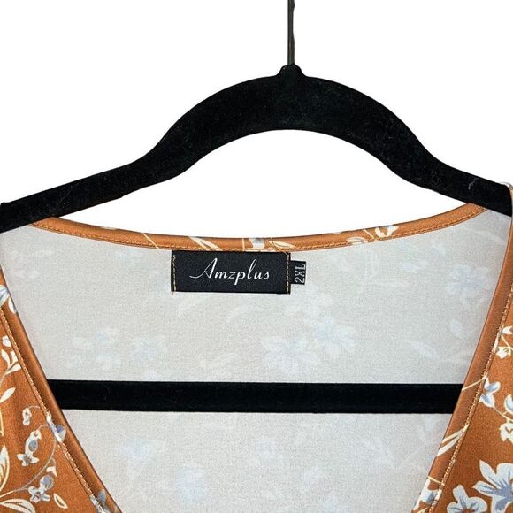 AMZ PLUS Plus Size V-Neck A-Line Faux Wrap Dress Size 2XL - Picture 6 of 7